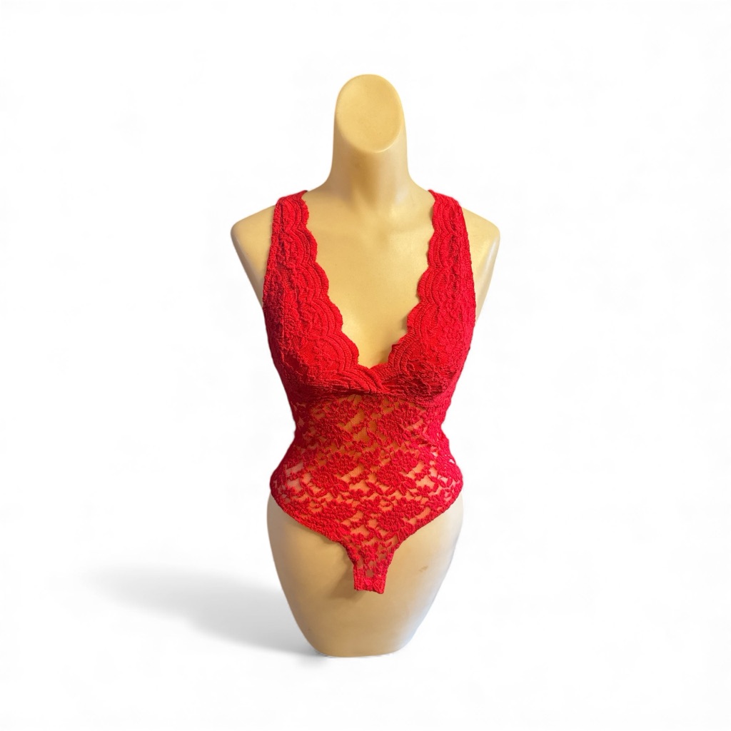 Red Ambiance Snapcrotch Lace Crochet Bodysuit Size Small